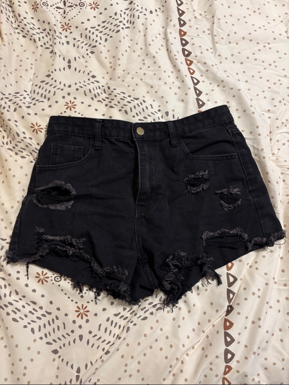 SHEIN Black Distressed High-Rise Denim Shorts